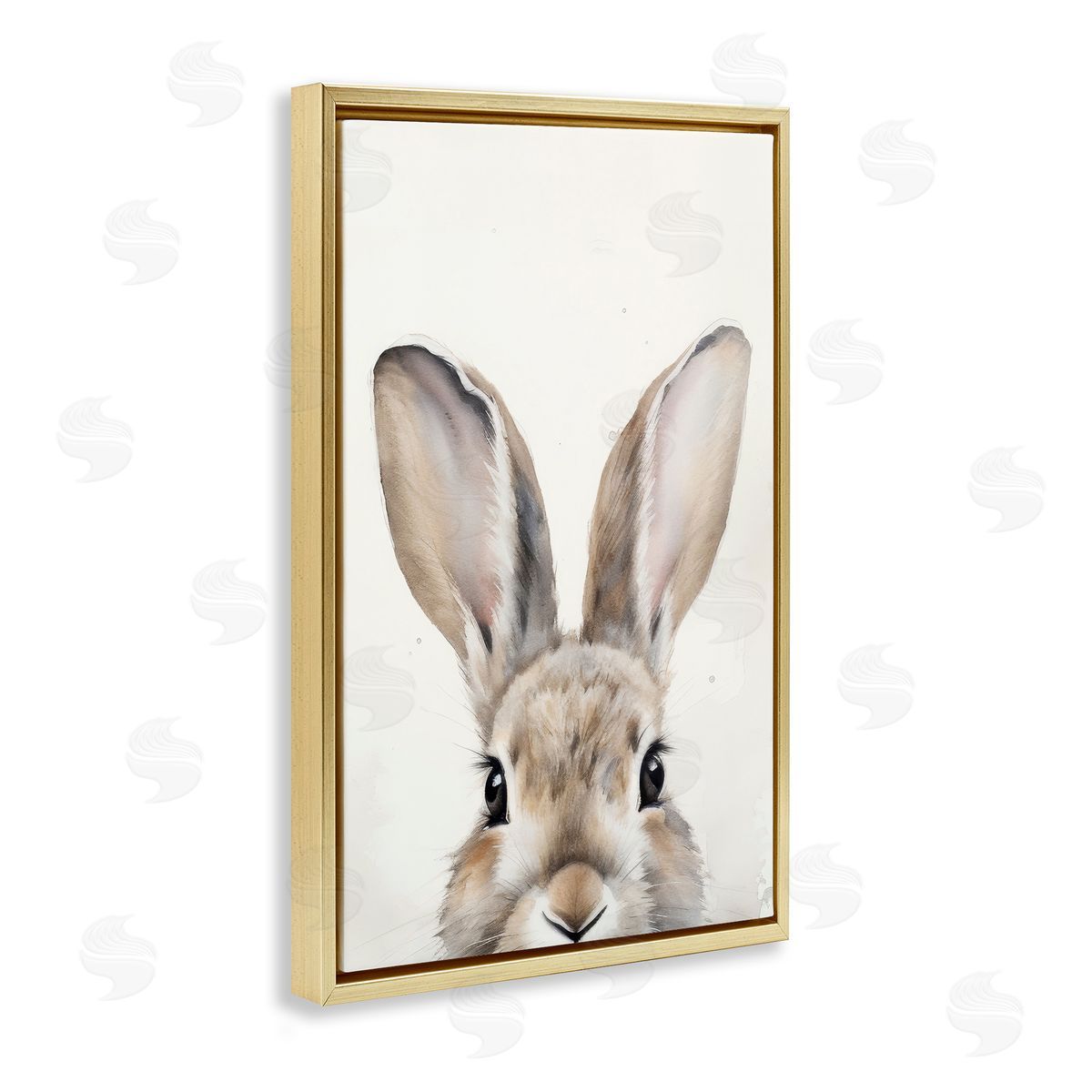 Peeking Rabbit Eyes Gold Floating Frame Canvas Wall Art, Home Decor by Petal Prints Design
