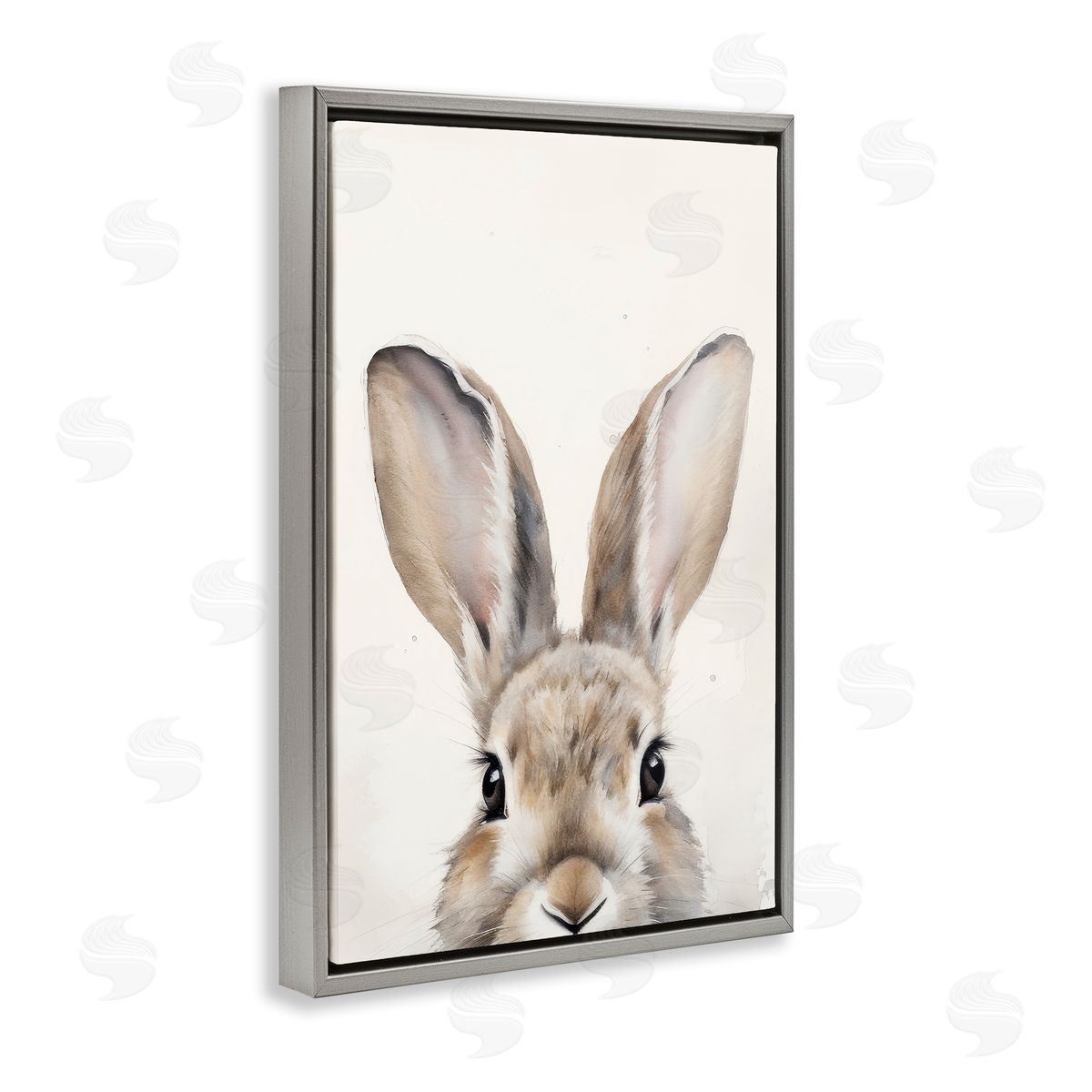 Peeking Rabbit Eyes Grey Floating Frame Canvas Wall Art, Home Decor by Petal Prints Design