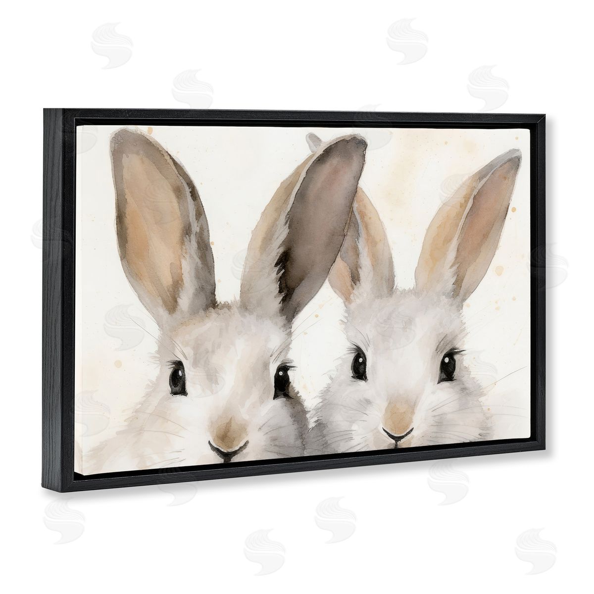 Two Peeking Rabbits Black Floating Frame Canvas Wall Art, Home Decor by Petal Prints Design