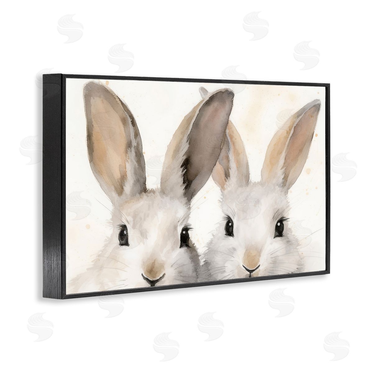 Two Peeking Rabbits Black Frame Print Wall Art, Home Decor by Petal Prints Design