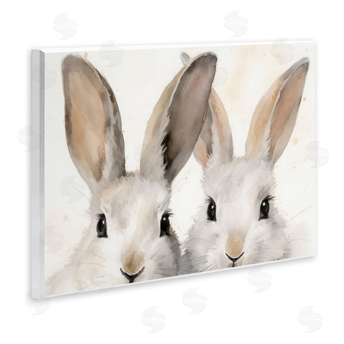 Two Peeking Rabbits Wood Plaque Wall Art, Home Decor by Petal Prints Design