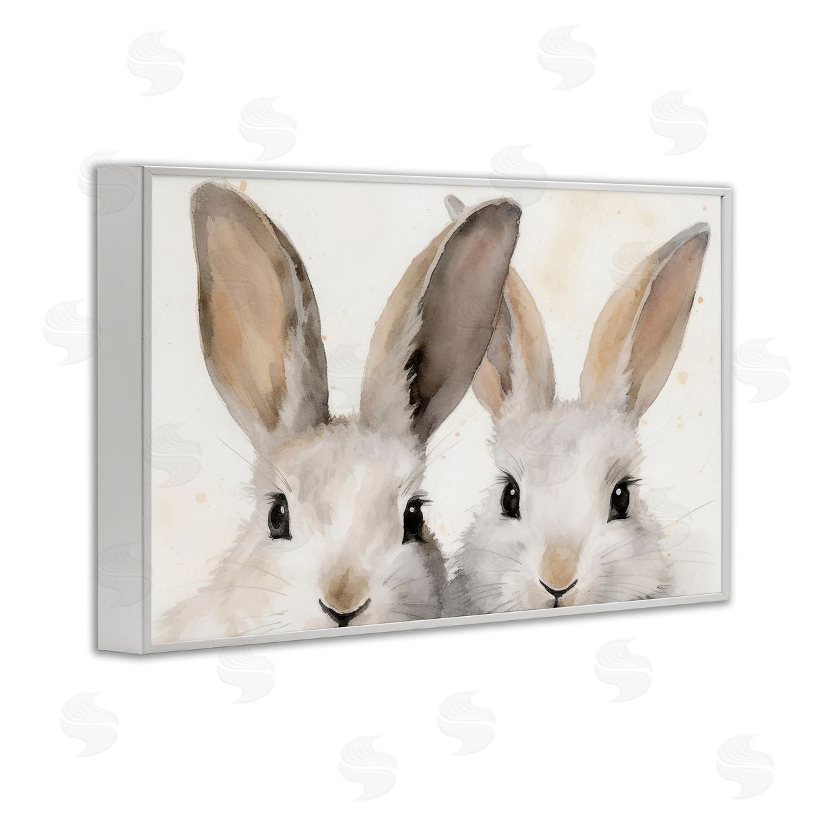 Two Peeking Rabbits White Frame Print Wall Art, Home Decor by Petal Prints Design