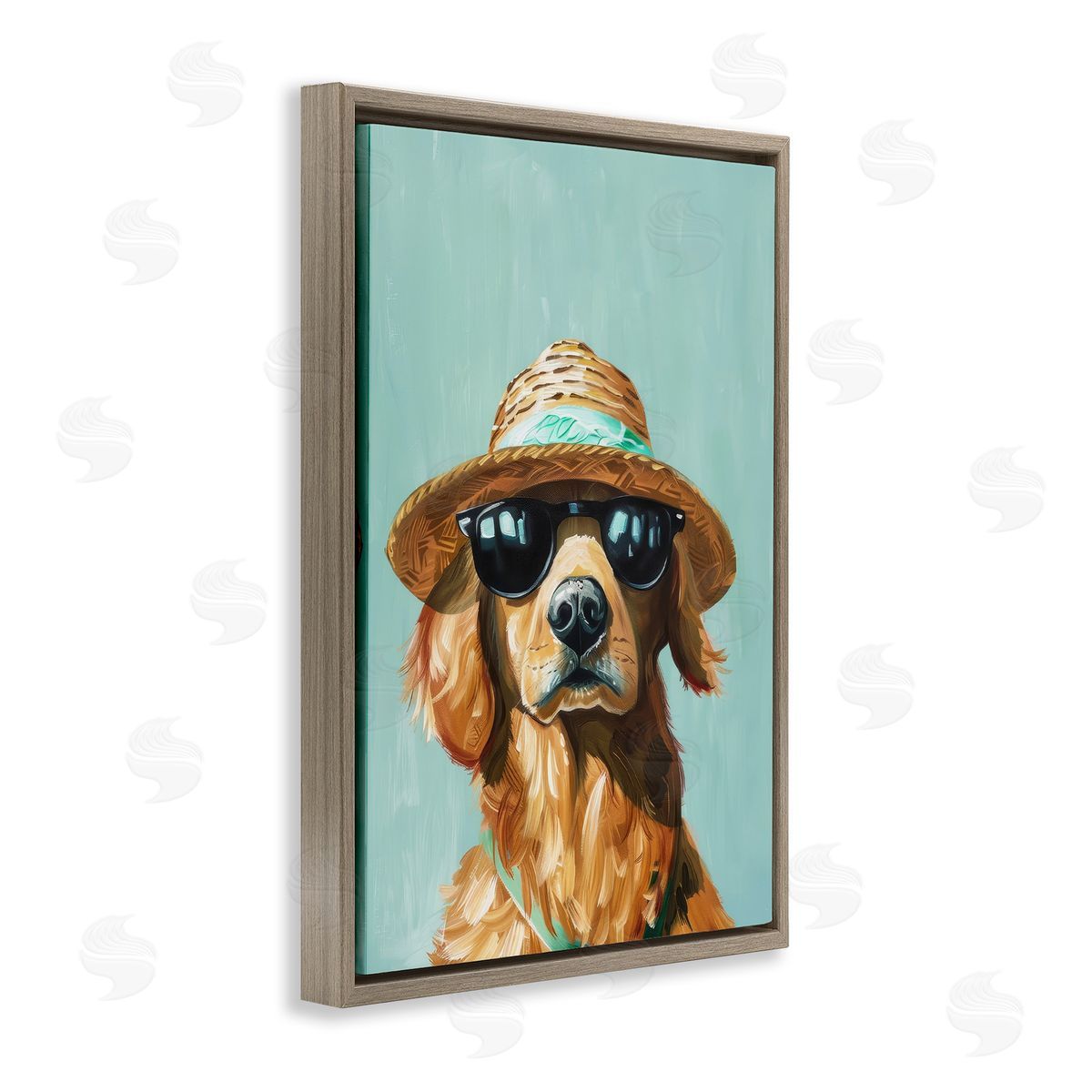 Beach Ready Dog Brown Floating Frame Canvas Wall Art, Home Decor by Petals Prints Design