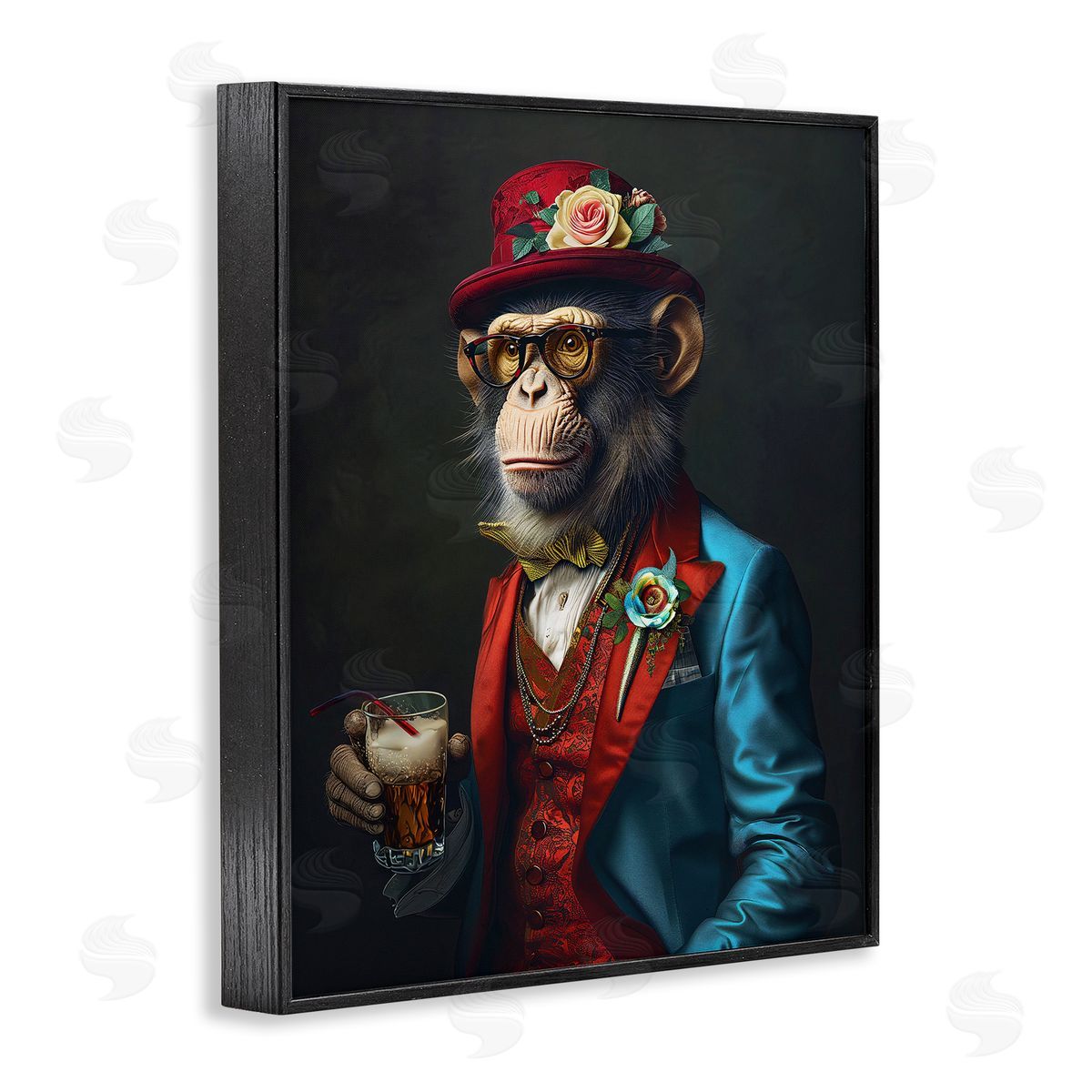 Monkey with Fancy Outfit Black Frame Print Wall Art, Home Decor by Ray Heere