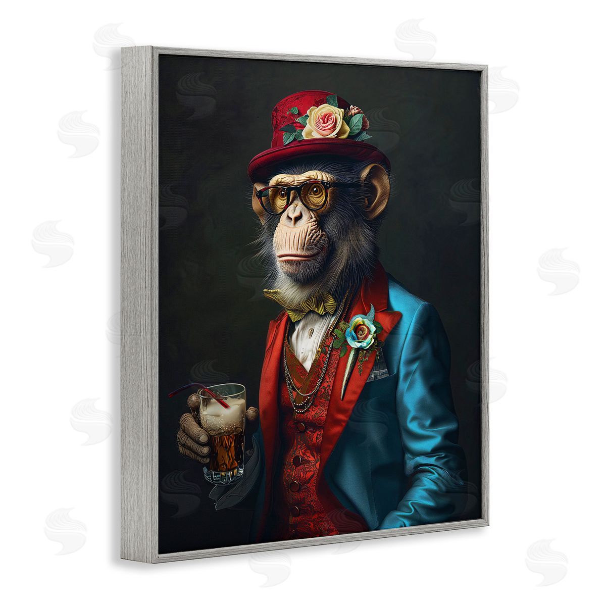 Monkey with Fancy Outfit Grey Frame Print Wall Art, Home Decor by Ray Heere