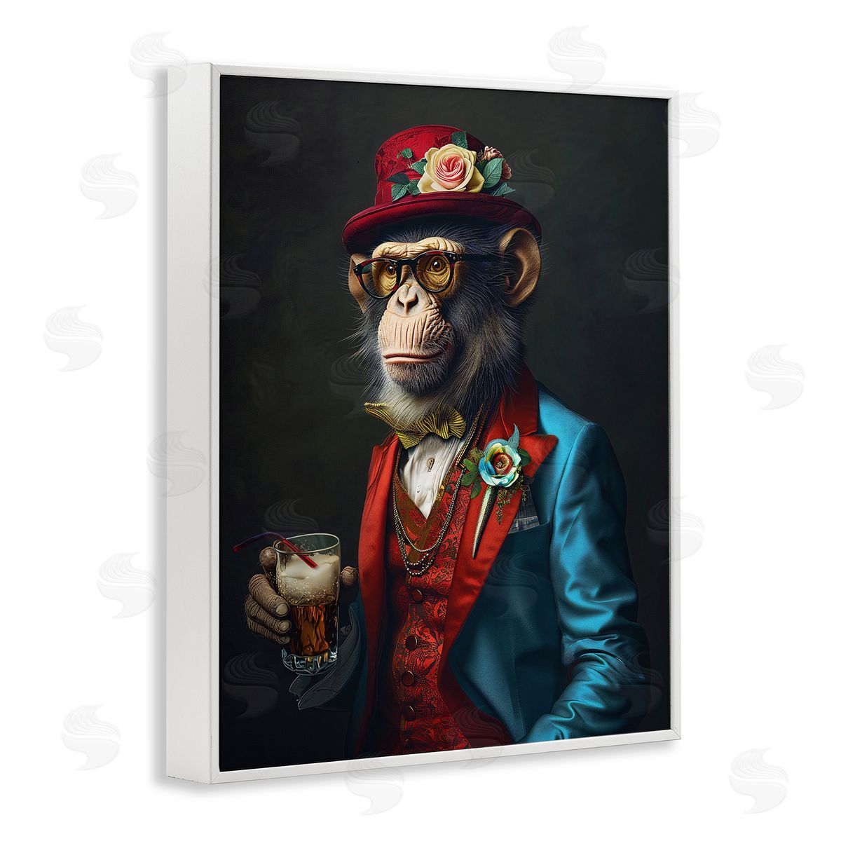 Monkey with Fancy Outfit White Frame Print Wall Art, Home Decor by Ray Heere
