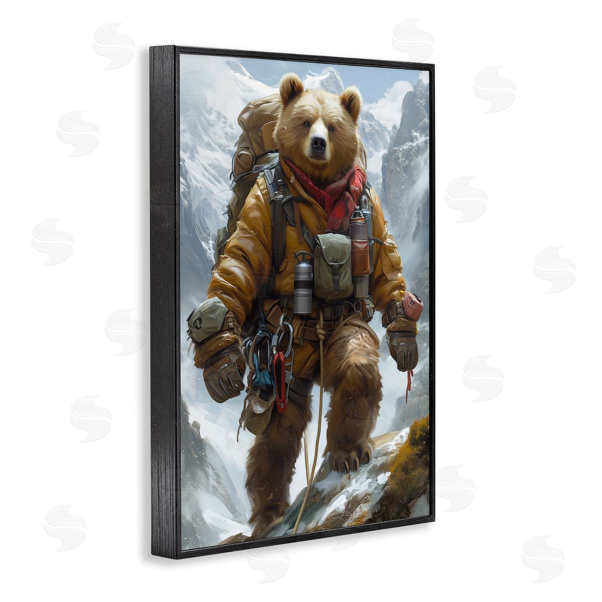 Mountain Hiking Bear Black Frame Print Wall Art, Home Decor by Ray Heere