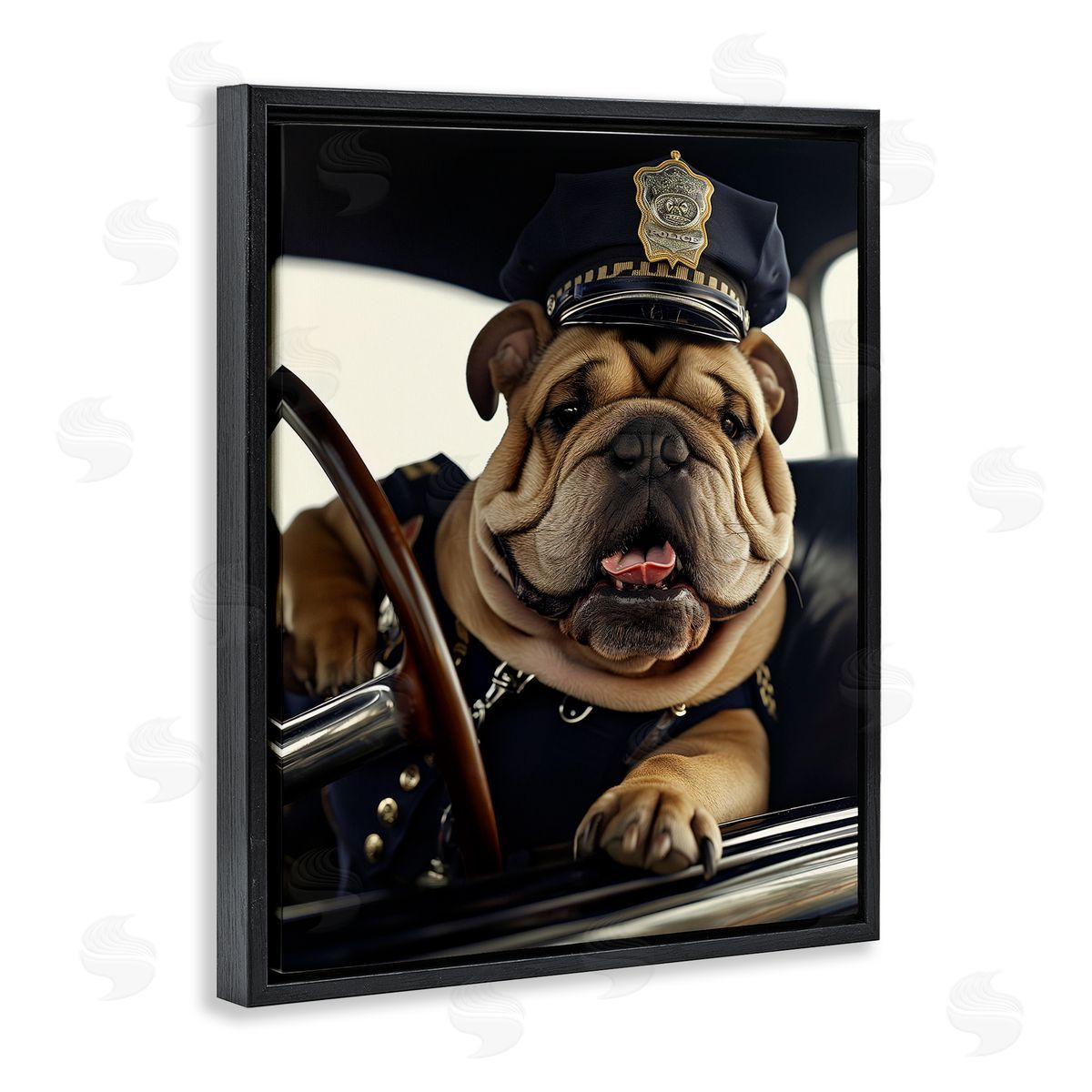 Police Dog in Car Black Floating Frame Canvas Wall Art, Home Decor by Ray Heere