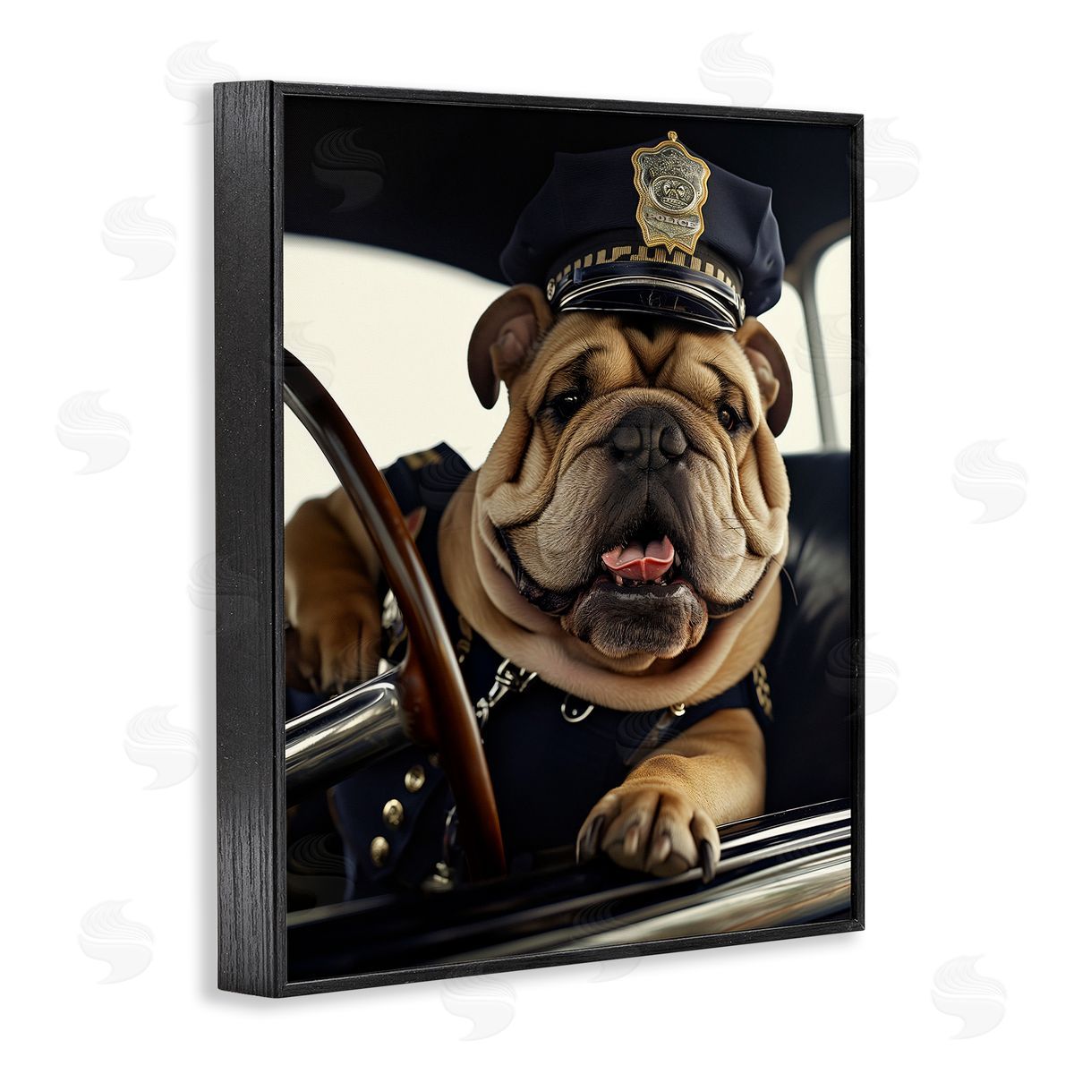 Police Dog in Car Black Frame Print Wall Art, Home Decor by Ray Heere