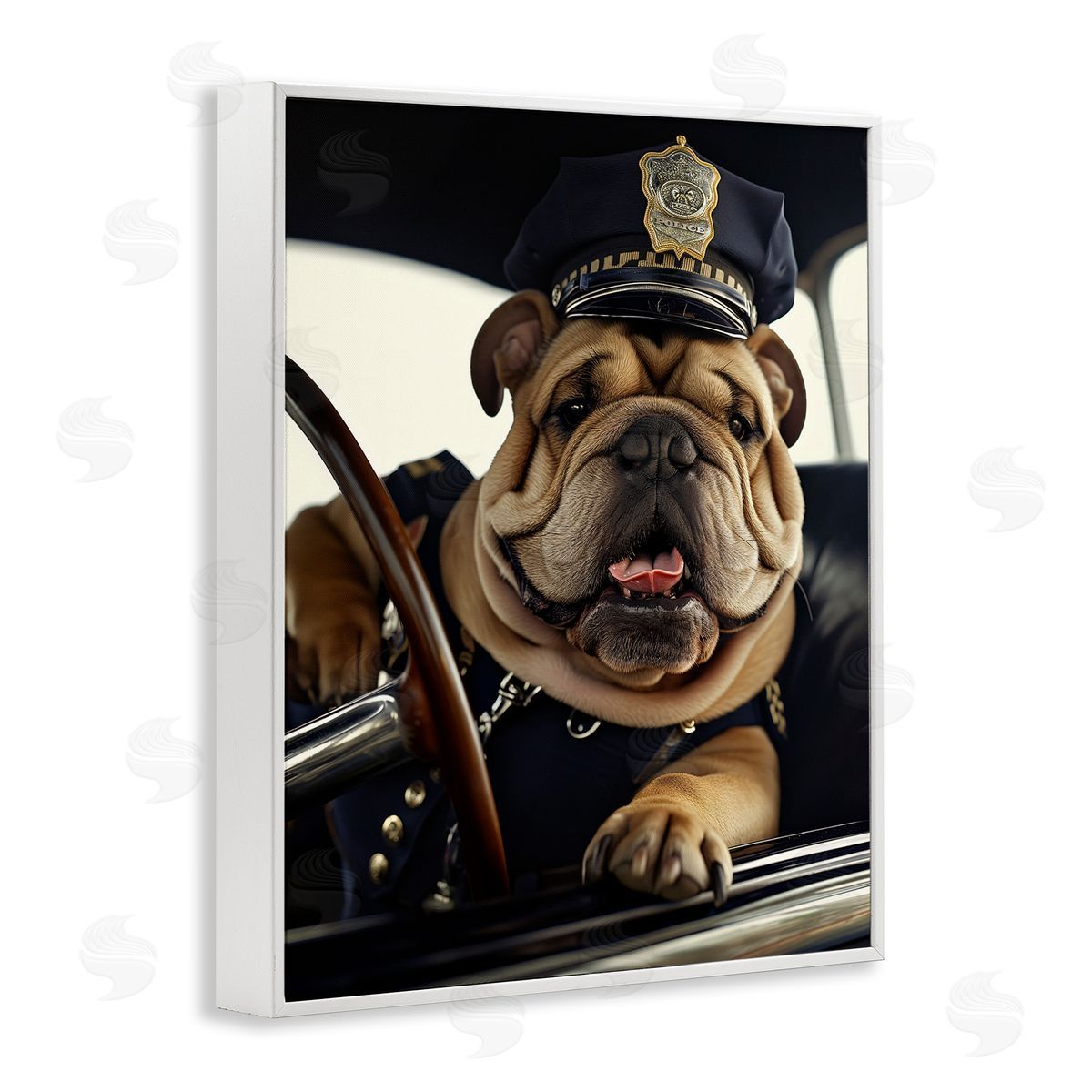 Police Dog in Car White Frame Print Wall Art, Home Decor by Ray Heere