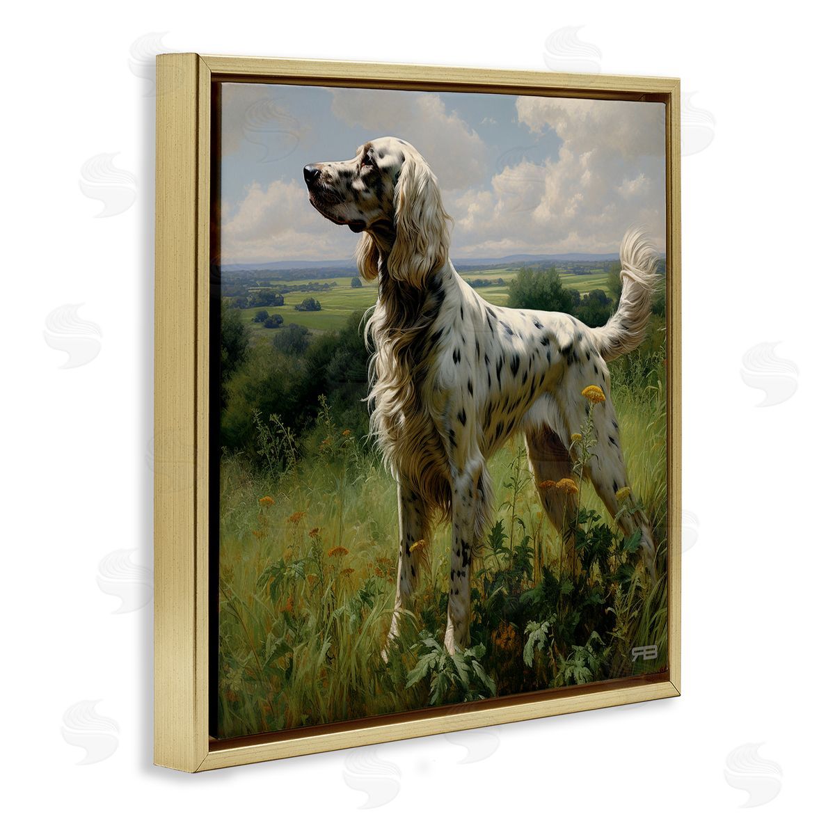 Dalmatian Dog in Countryside Gold Floating Frame Canvas Wall Art, Home Decor by Roozbeh Bahramali