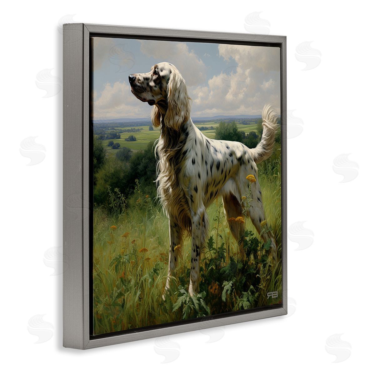 Dalmatian Dog in Countryside Grey Floating Frame Canvas Wall Art, Home Decor by Roozbeh Bahramali