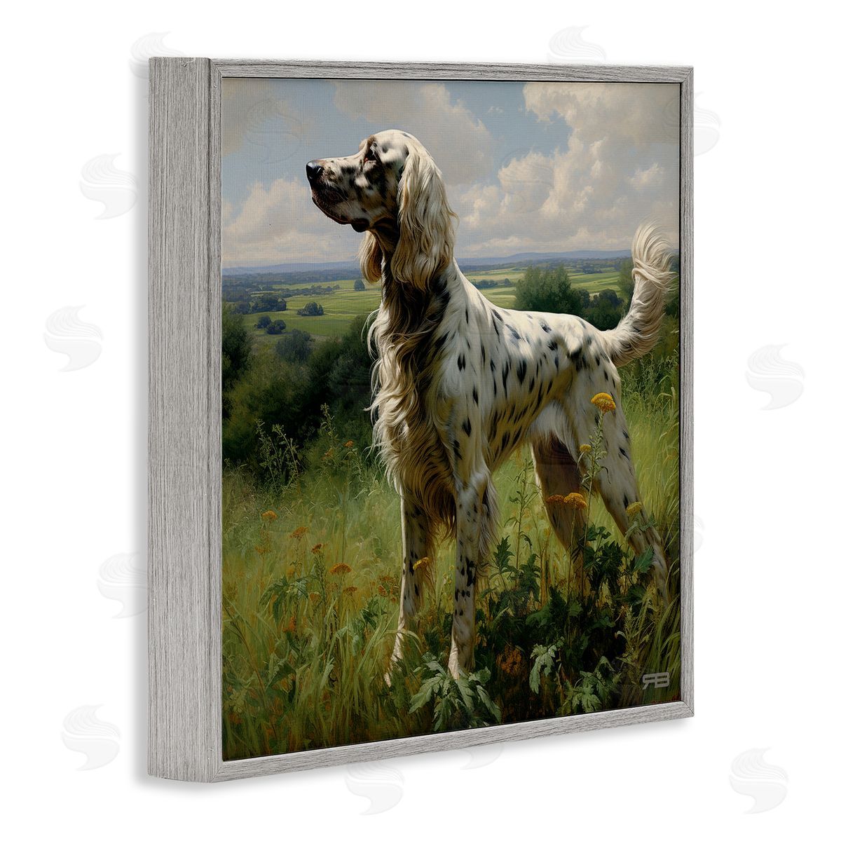 Dalmatian Dog in Countryside Grey Frame Print Wall Art, Home Decor by Roozbeh Bahramali