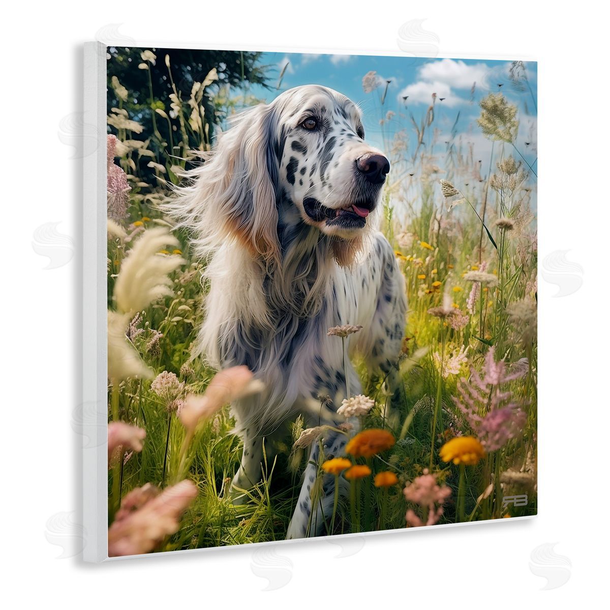 Happy Dog Among Flowers Wood Plaque Wall Art, Home Decor by Roozbeh Bahramali