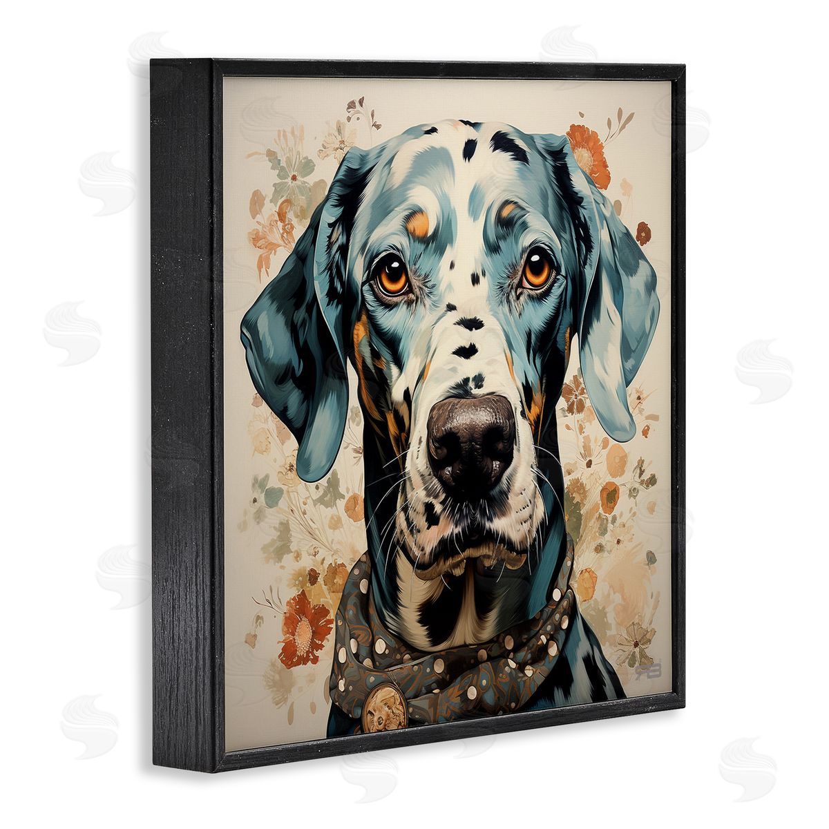 Dog Portrait with Paint Splatter Black Frame Print Wall Art, Home Decor by Roozbeh Bahramali