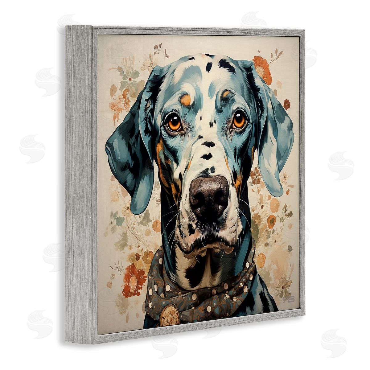 Dog Portrait with Paint Splatter Grey Frame Print Wall Art, Home Decor by Roozbeh Bahramali