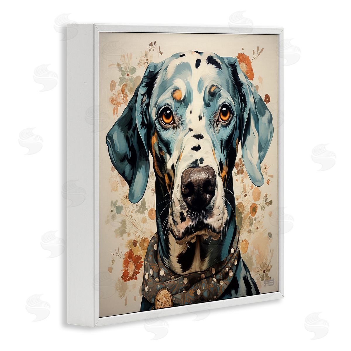 Dog Portrait with Paint Splatter White Frame Print Wall Art, Home Decor by Roozbeh Bahramali