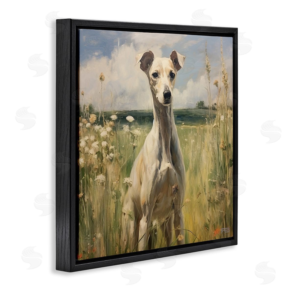 Greyhound Dog Landscape Black Floating Frame Canvas Wall Art, Home Decor by Roozbeh Bahramali