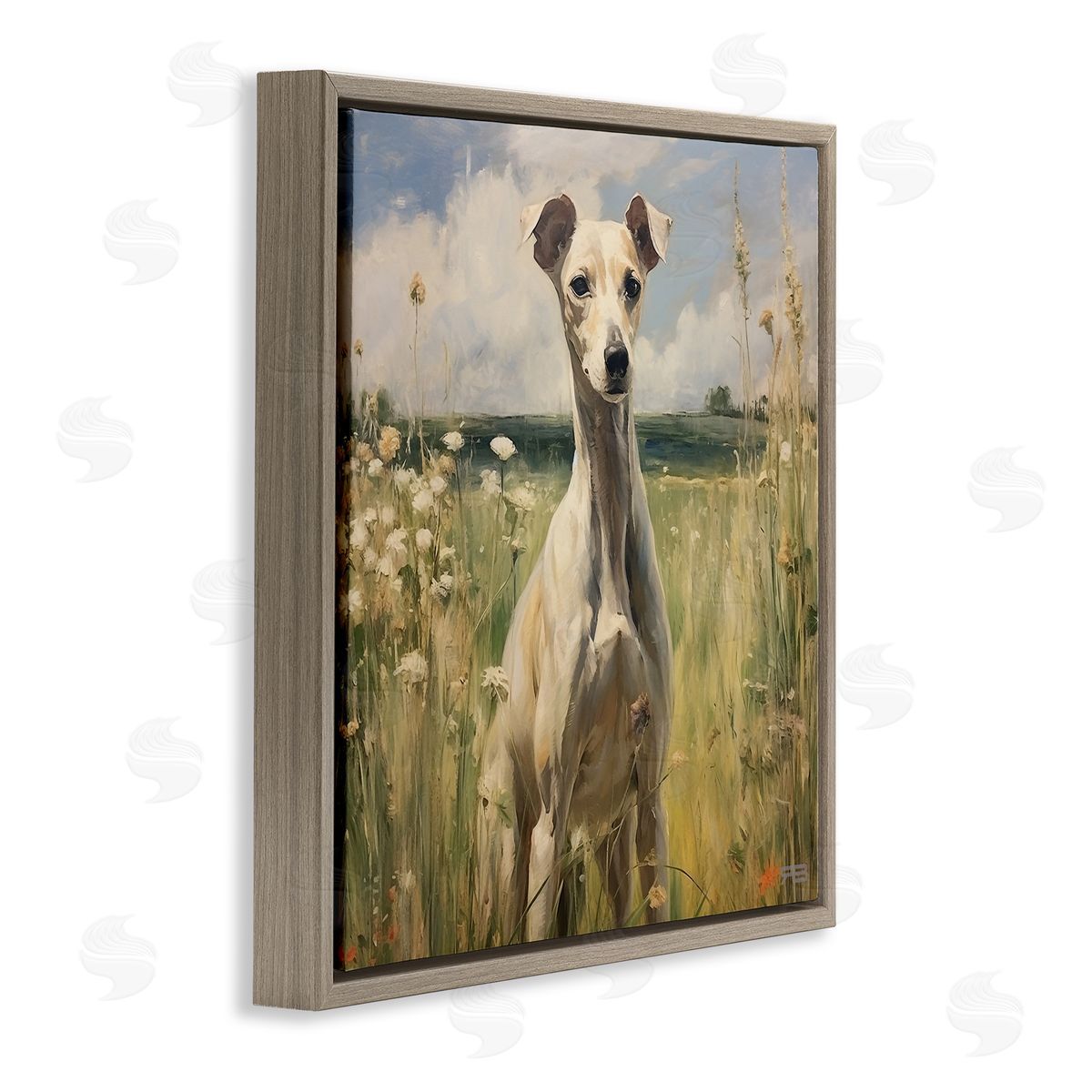 Greyhound Dog Landscape Brown Floating Frame Canvas Wall Art, Home Decor by Roozbeh Bahramali