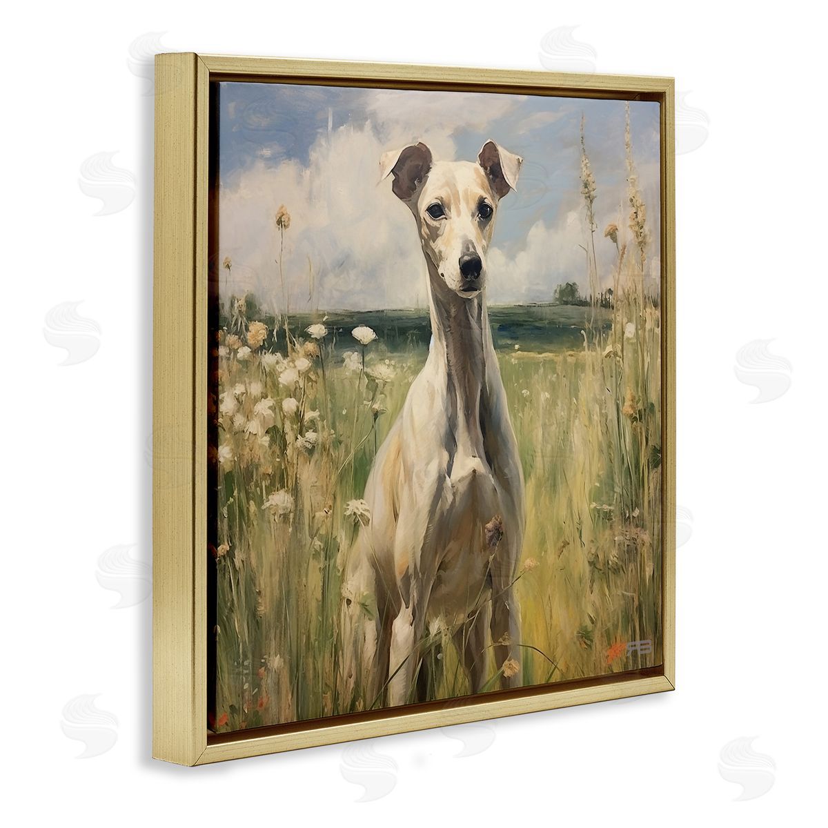 Greyhound Dog Landscape Gold Floating Frame Canvas Wall Art, Home Decor by Roozbeh Bahramali