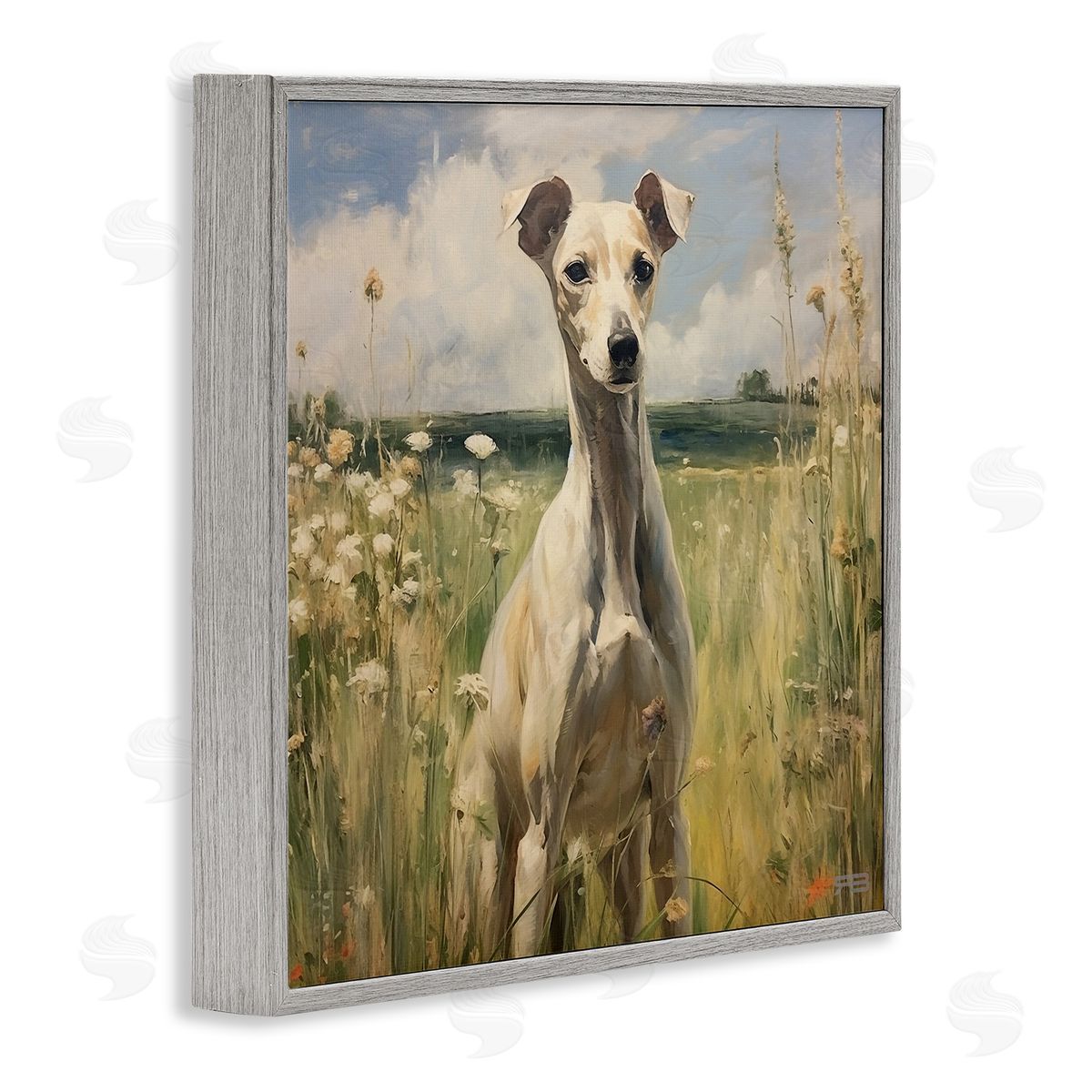 Greyhound Dog Landscape Grey Frame Print Wall Art, Home Decor by Roozbeh Bahramali