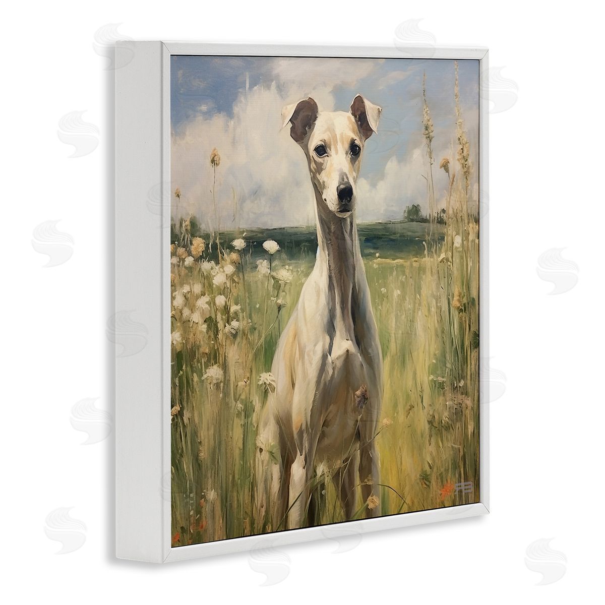 Greyhound Dog Landscape White Frame Print Wall Art, Home Decor by Roozbeh Bahramali