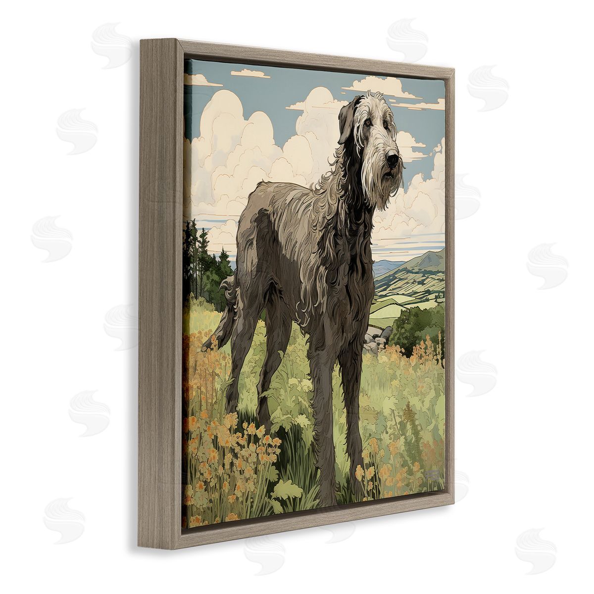 Countryside Landscape Dog Brown Floating Frame Canvas Wall Art, Home Decor by Roozbeh Bahramali