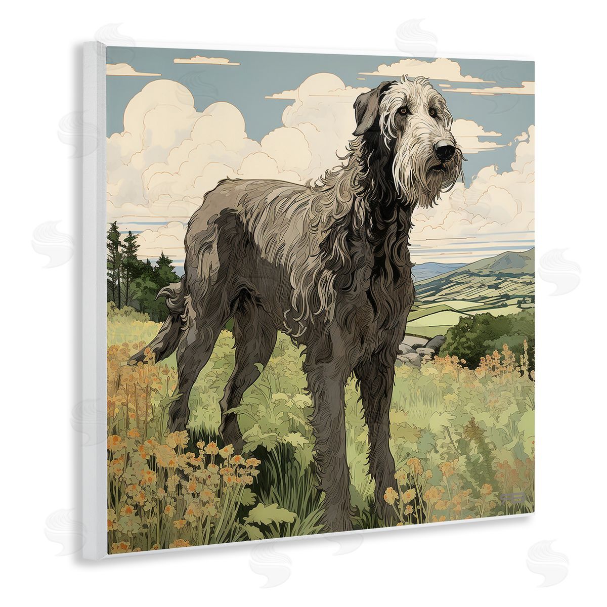 Countryside Landscape Dog Wood Plaque Wall Art, Home Decor by Roozbeh Bahramali