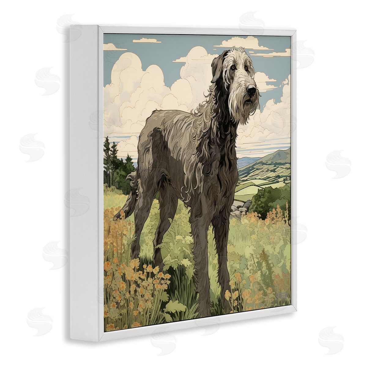 Countryside Landscape Dog White Frame Print Wall Art, Home Decor by Roozbeh Bahramali
