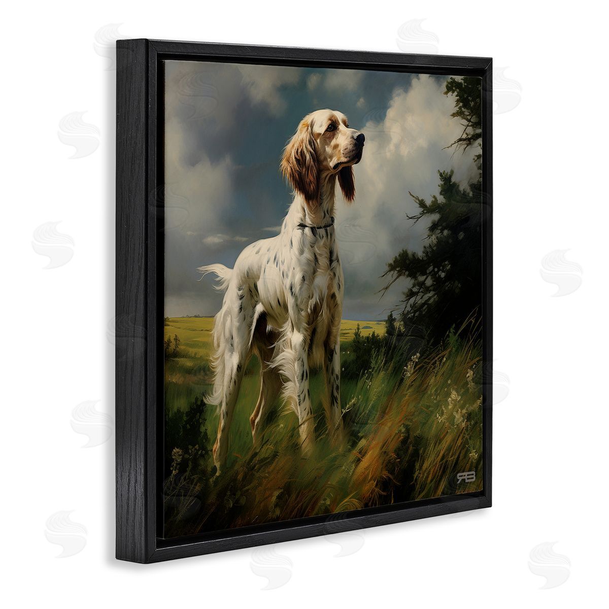 Windswept Country Dog Black Floating Frame Canvas Wall Art, Home Decor by Roozbeh Bahramali