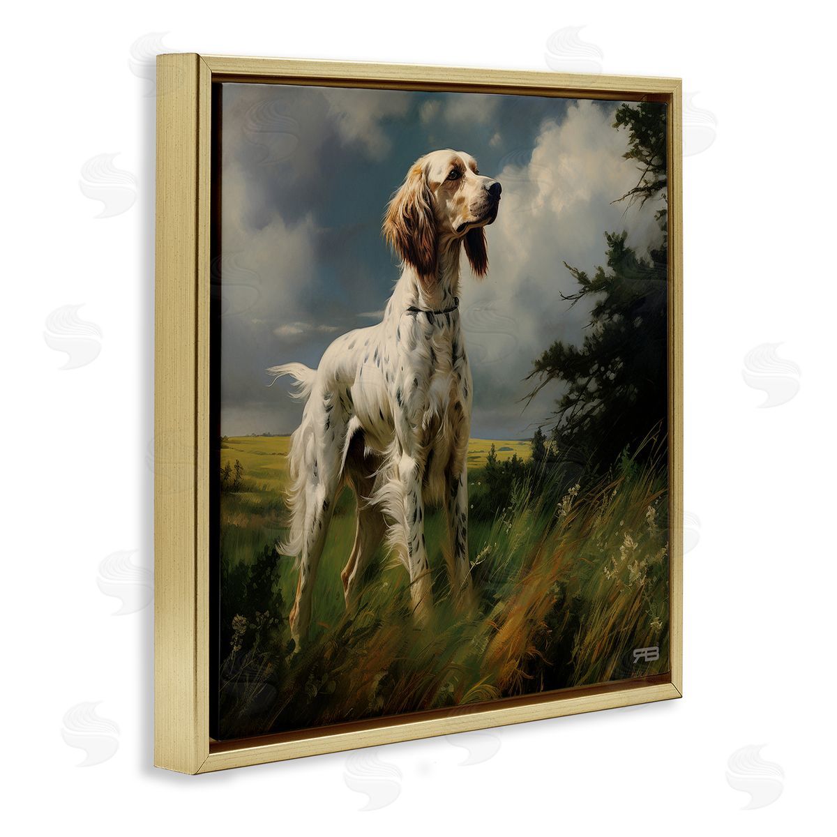 Windswept Country Dog Gold Floating Frame Canvas Wall Art, Home Decor by Roozbeh Bahramali