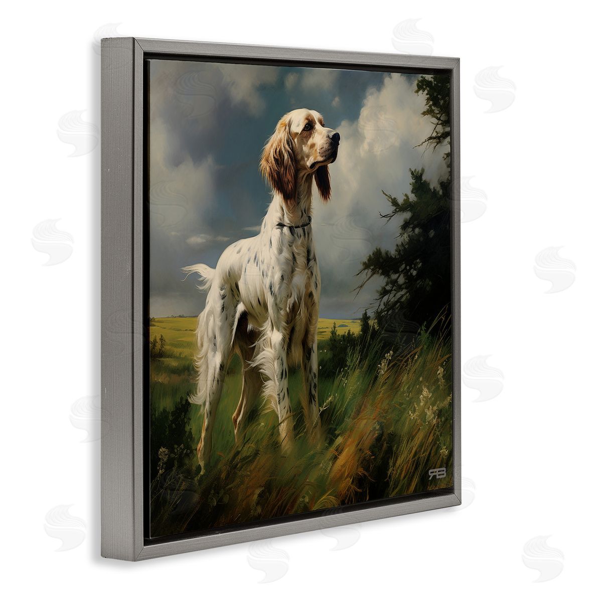 Windswept Country Dog Grey Floating Frame Canvas Wall Art, Home Decor by Roozbeh Bahramali