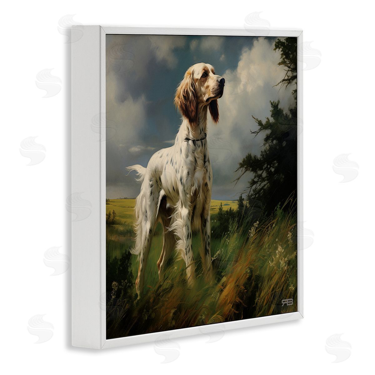 Windswept Country Dog White Frame Print Wall Art, Home Decor by Roozbeh Bahramali