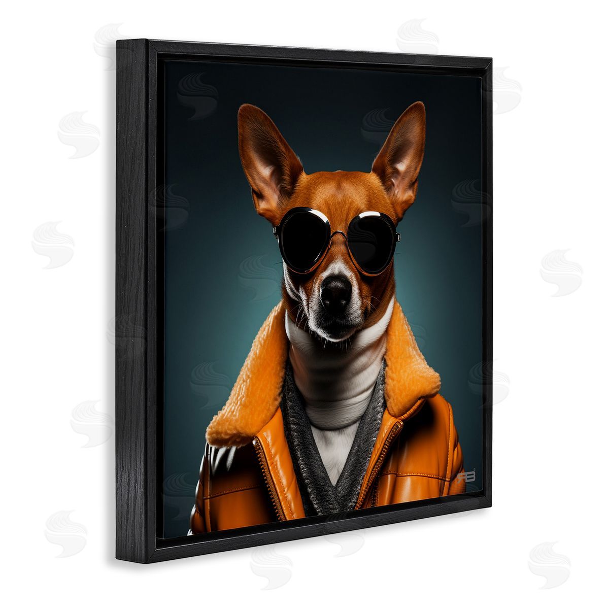 Stylish Dog with Sunglasses Black Floating Frame Canvas Wall Art, Home Decor by Roozbeh Bahramali