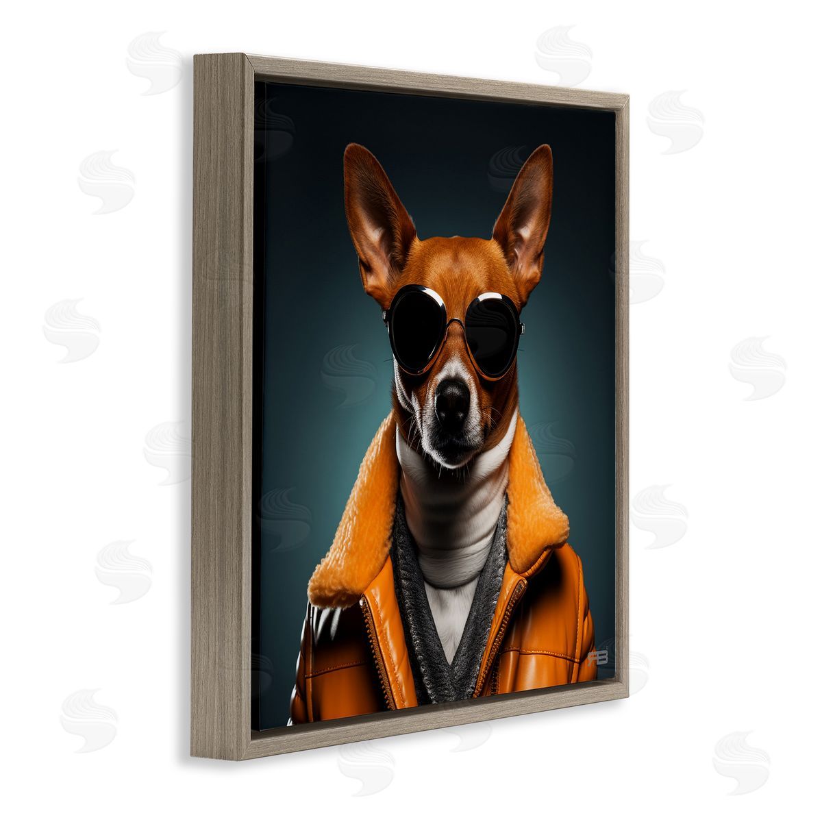 Stylish Dog with Sunglasses Brown Floating Frame Canvas Wall Art, Home Decor by Roozbeh Bahramali