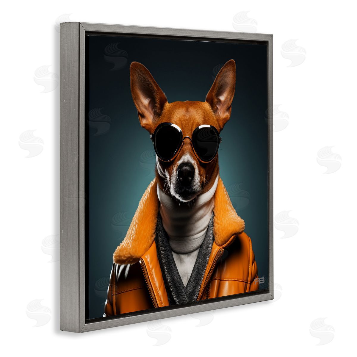 Stylish Dog with Sunglasses Grey Floating Frame Canvas Wall Art, Home Decor by Roozbeh Bahramali