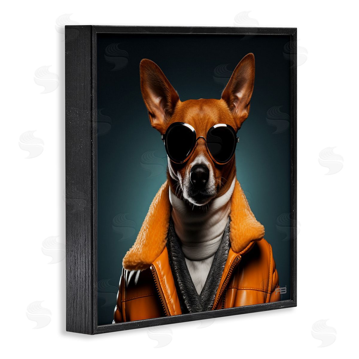Stylish Dog with Sunglasses Black Frame Print Wall Art, Home Decor by Roozbeh Bahramali