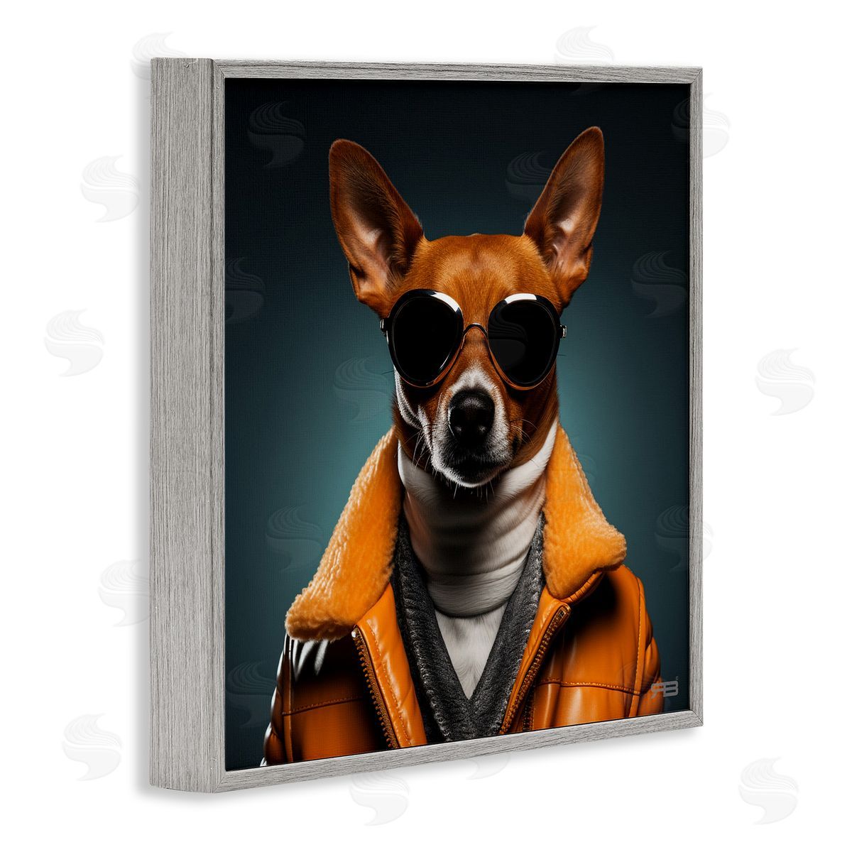 Stylish Dog with Sunglasses Grey Frame Print Wall Art, Home Decor by Roozbeh Bahramali