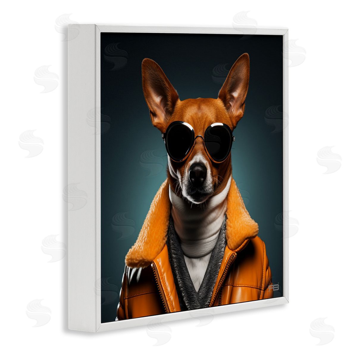 Stylish Dog with Sunglasses White Frame Print Wall Art, Home Decor by Roozbeh Bahramali