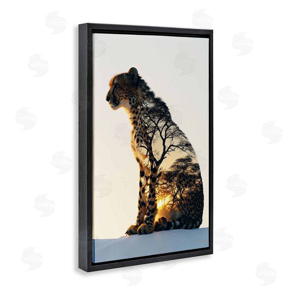 Leopard with Silhouette Black Floating Frame Canvas Wall Art, Home Decor by Roozbeh Bahramali