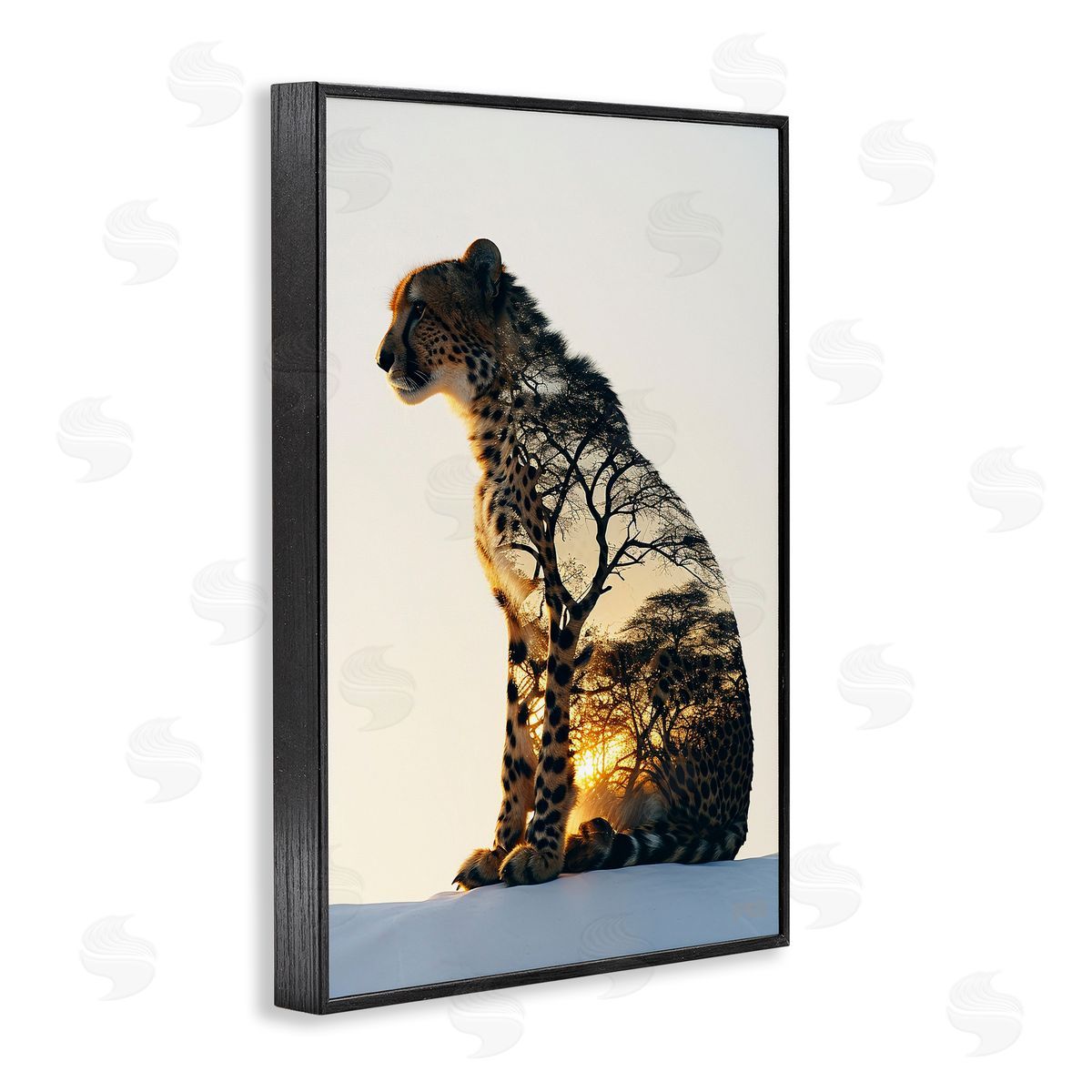 Leopard with Silhouette Black Frame Print Wall Art, Home Decor by Roozbeh Bahramali