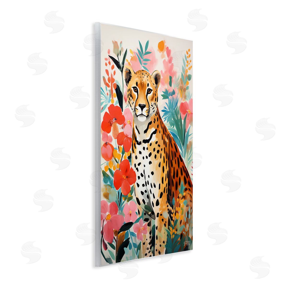 Floral Adorned Leopard Wood Plaque Wall Art, Home Decor by Roozbeh Bahramali