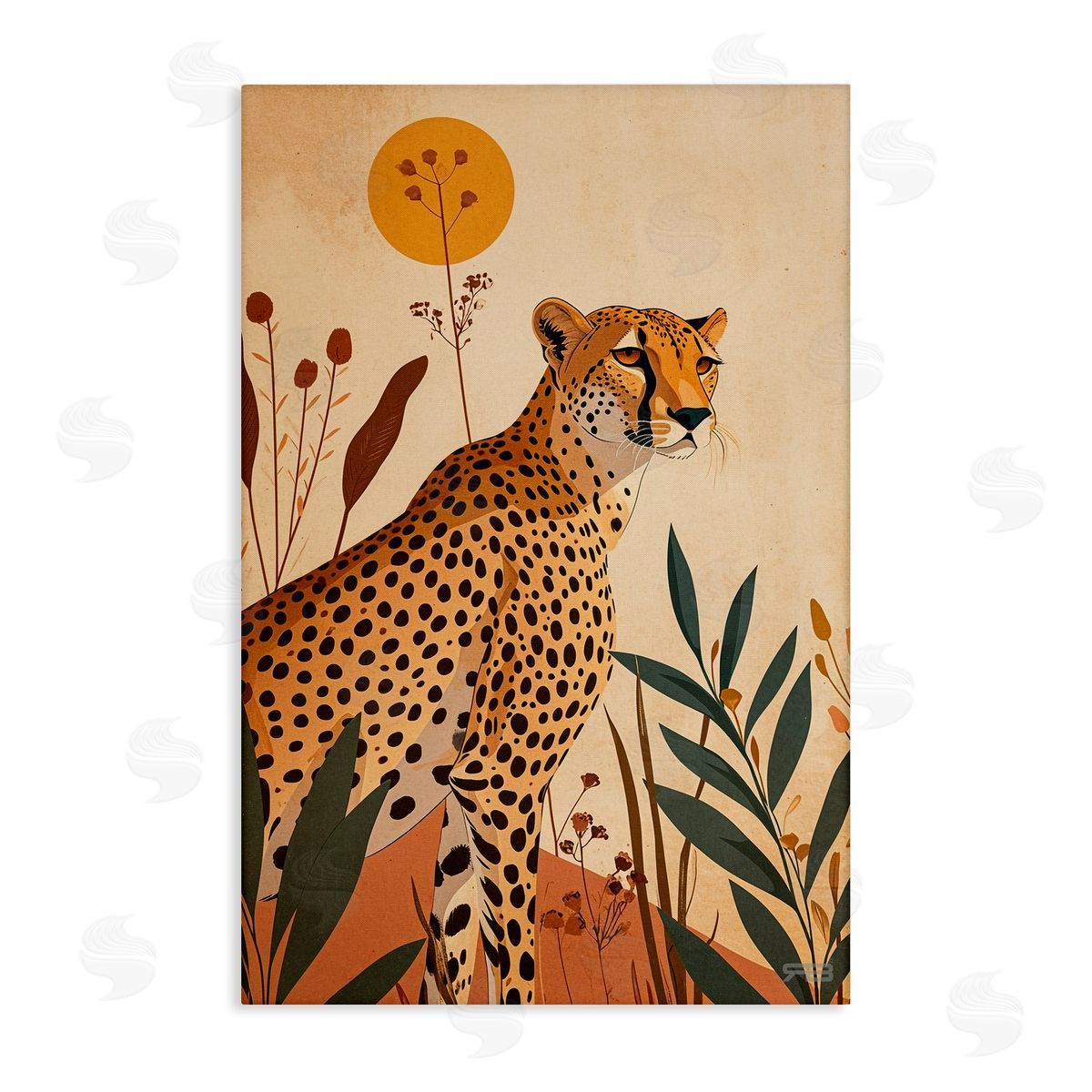 Cheetah and Boho Plants Canvas Wall Art, Home Decor by Roozbeh Bahramali