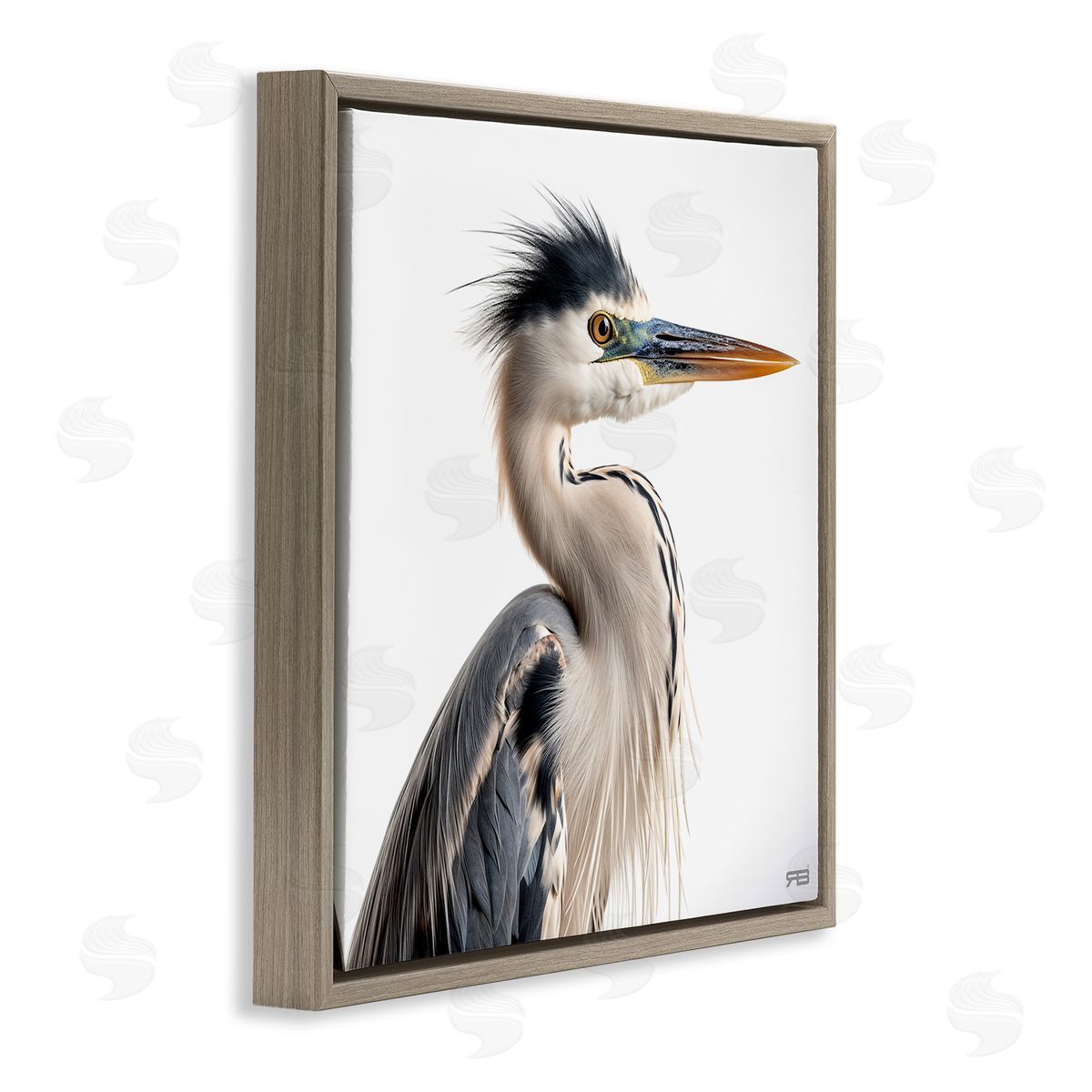 Stoic Heron Looking Right Brown Floating Frame Canvas Wall Art, Home Decor by Roozbeh Bahramali