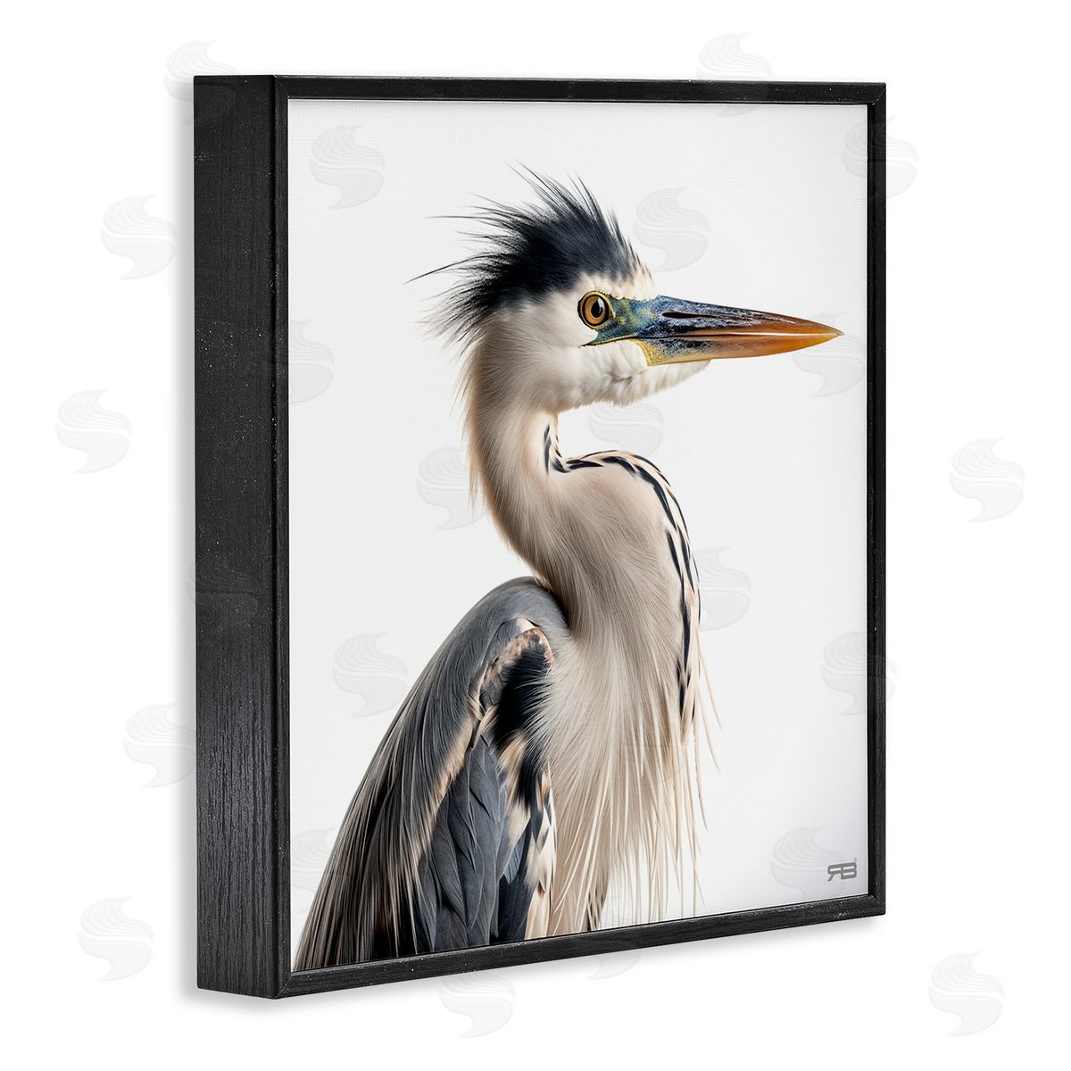 Stoic Heron Looking Right Black Frame Print Wall Art, Home Decor by Roozbeh Bahramali