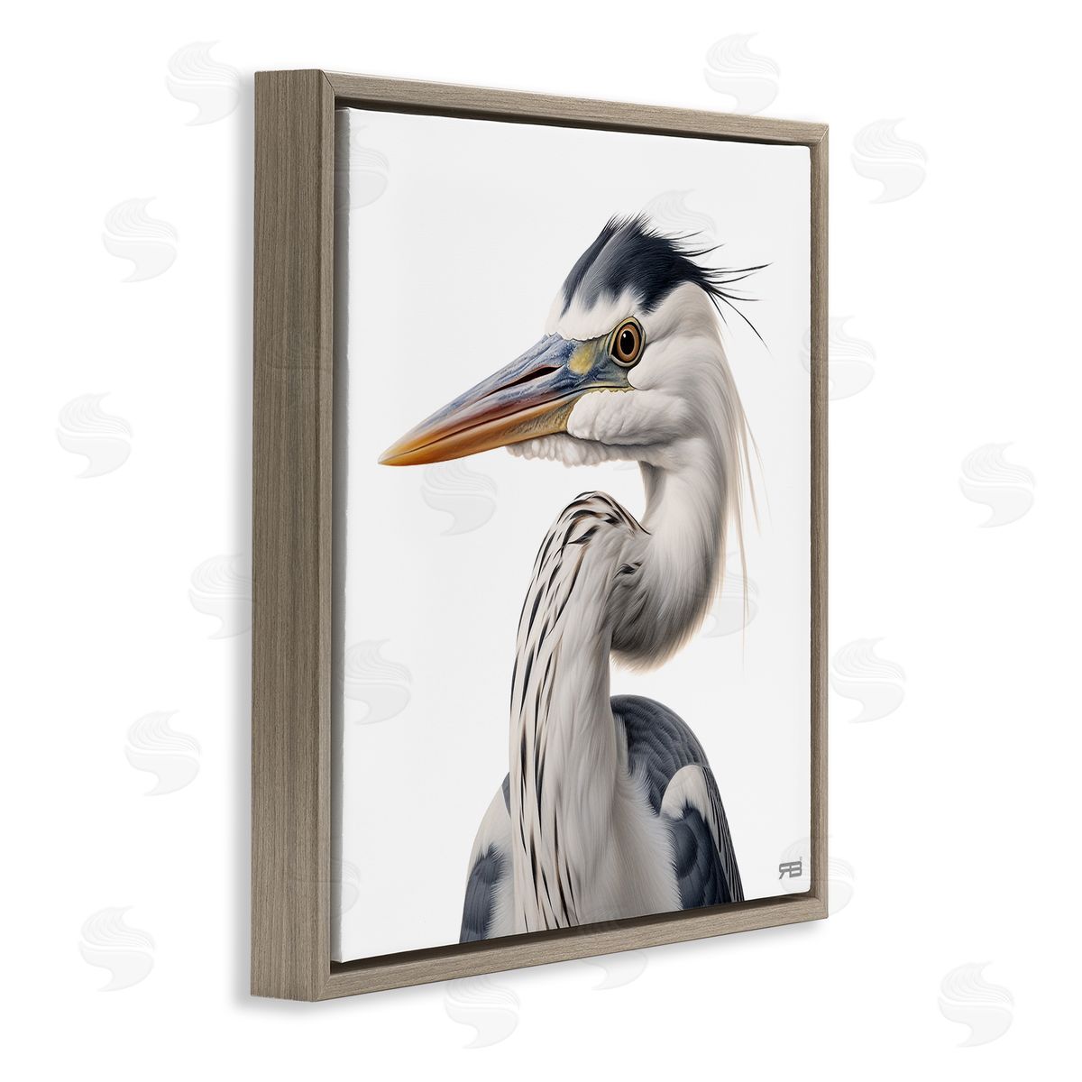 Stoic Heron Looking Left Brown Floating Frame Canvas Wall Art, Home Decor by Roozbeh Bahramali