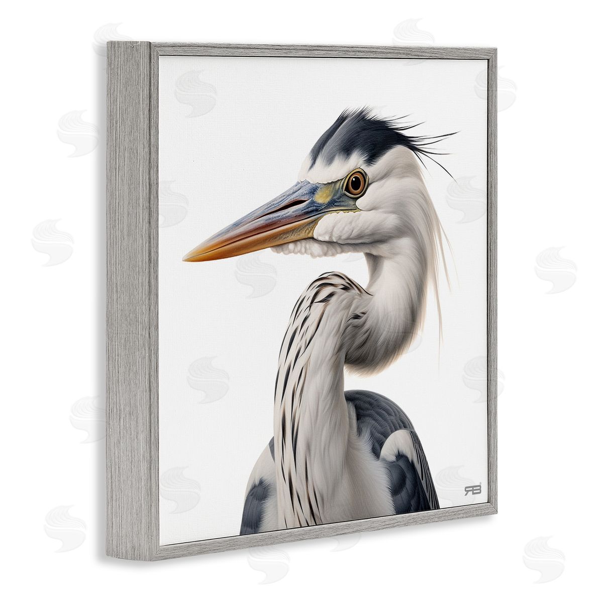 Stoic Heron Looking Left Grey Frame Print Wall Art, Home Decor by Roozbeh Bahramali