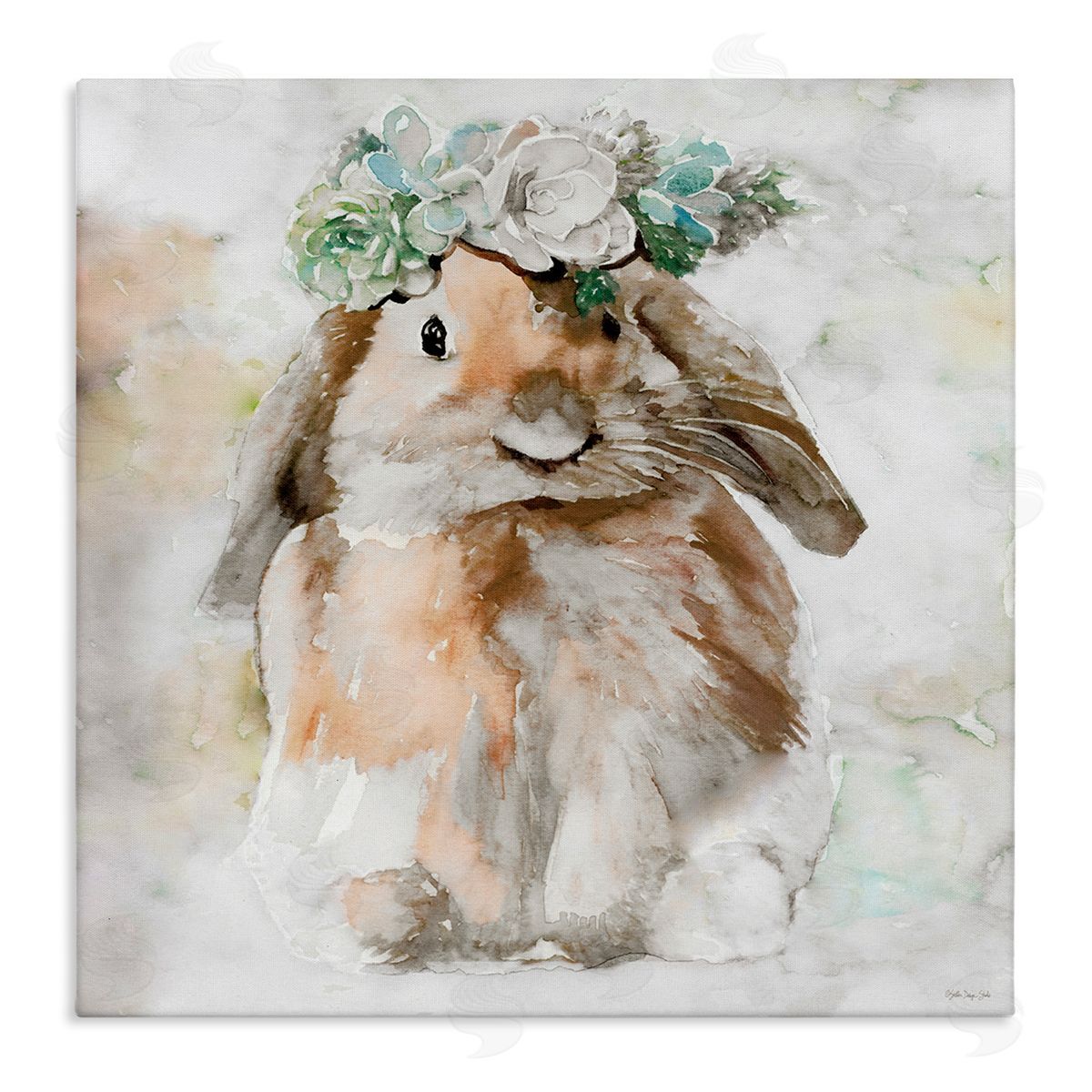 Bunny and Spring Floral Crown Canvas Wall Art, Home Decor by Stellar Design Studio
