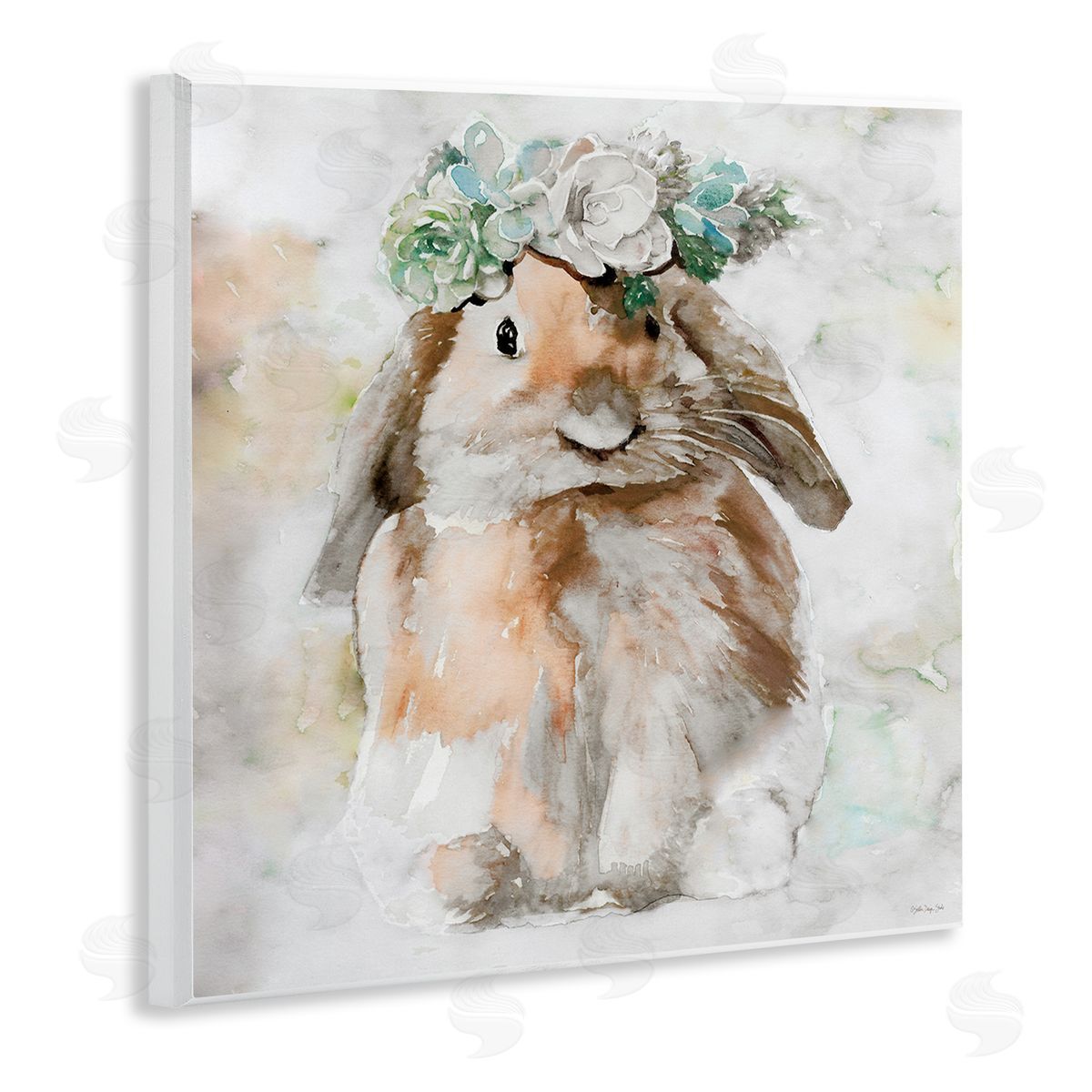 Bunny and Spring Floral Crown Wood Plaque Wall Art, Home Decor by Stellar Design Studio
