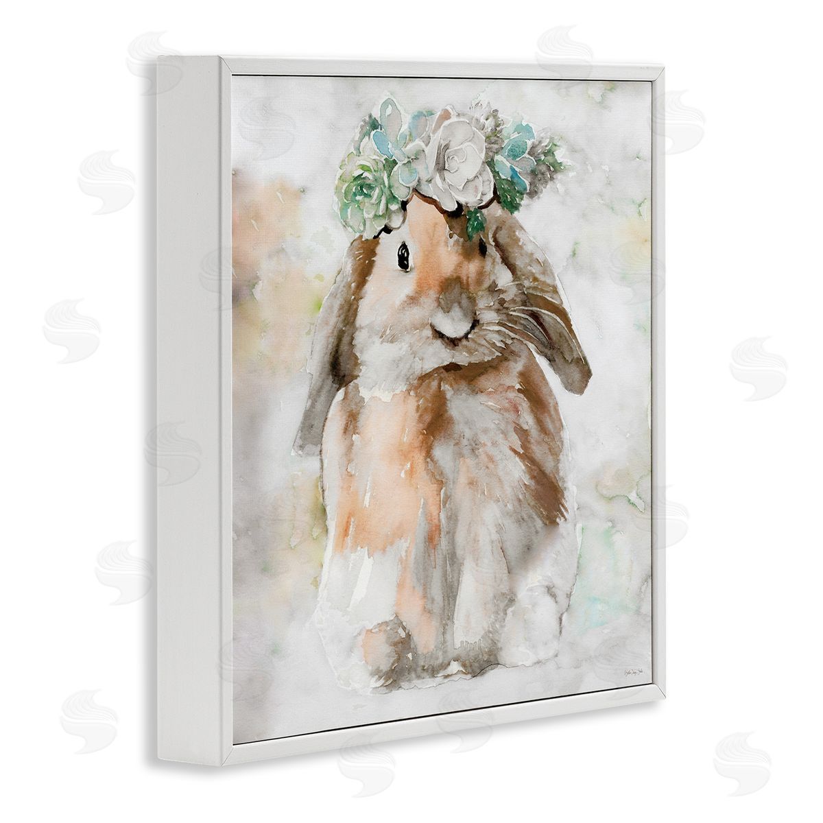 Bunny and Spring Floral Crown White Frame Print Wall Art, Home Decor by Stellar Design Studio